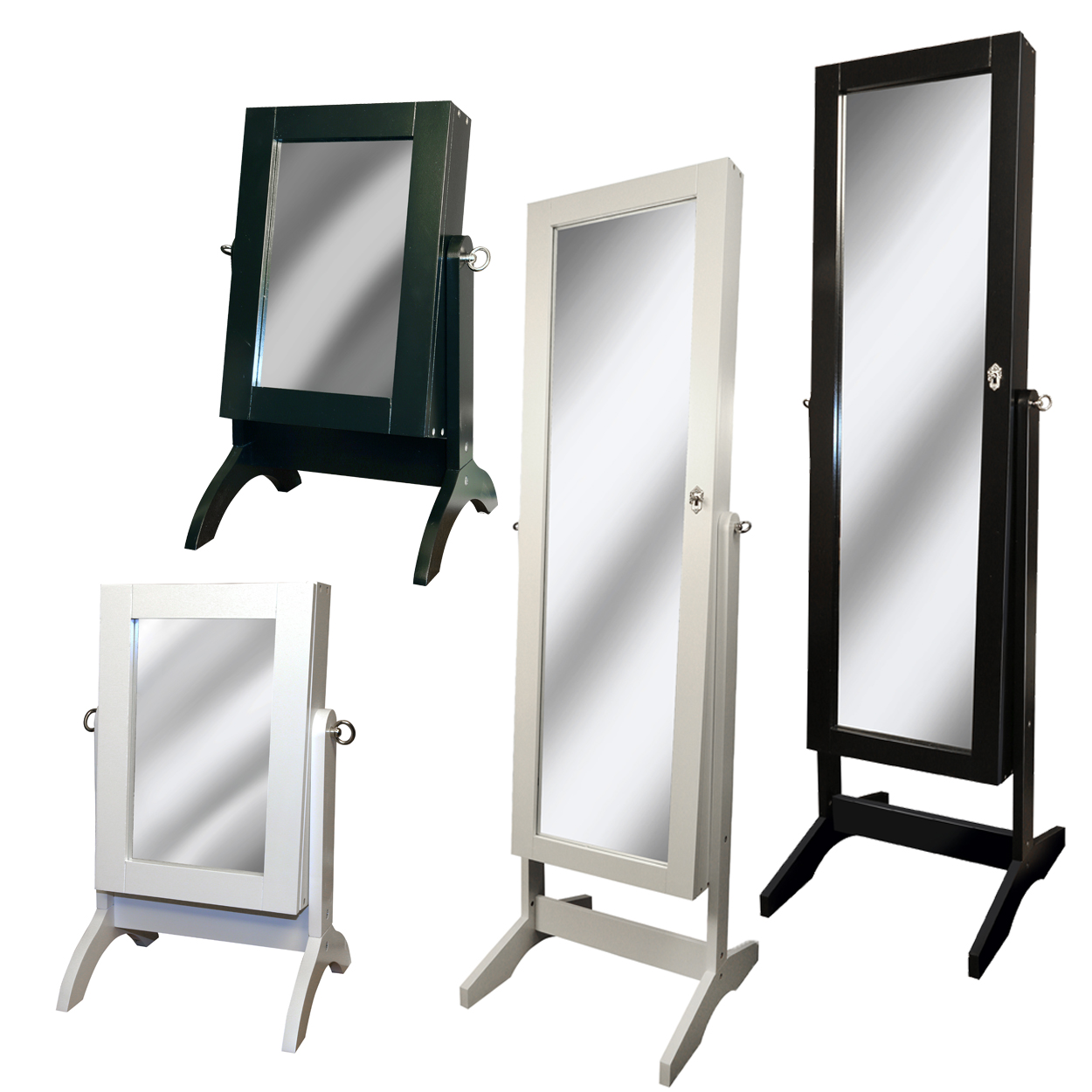 Black Or White Mirror Jewellery Armoire Cabinet Floor Standing Or