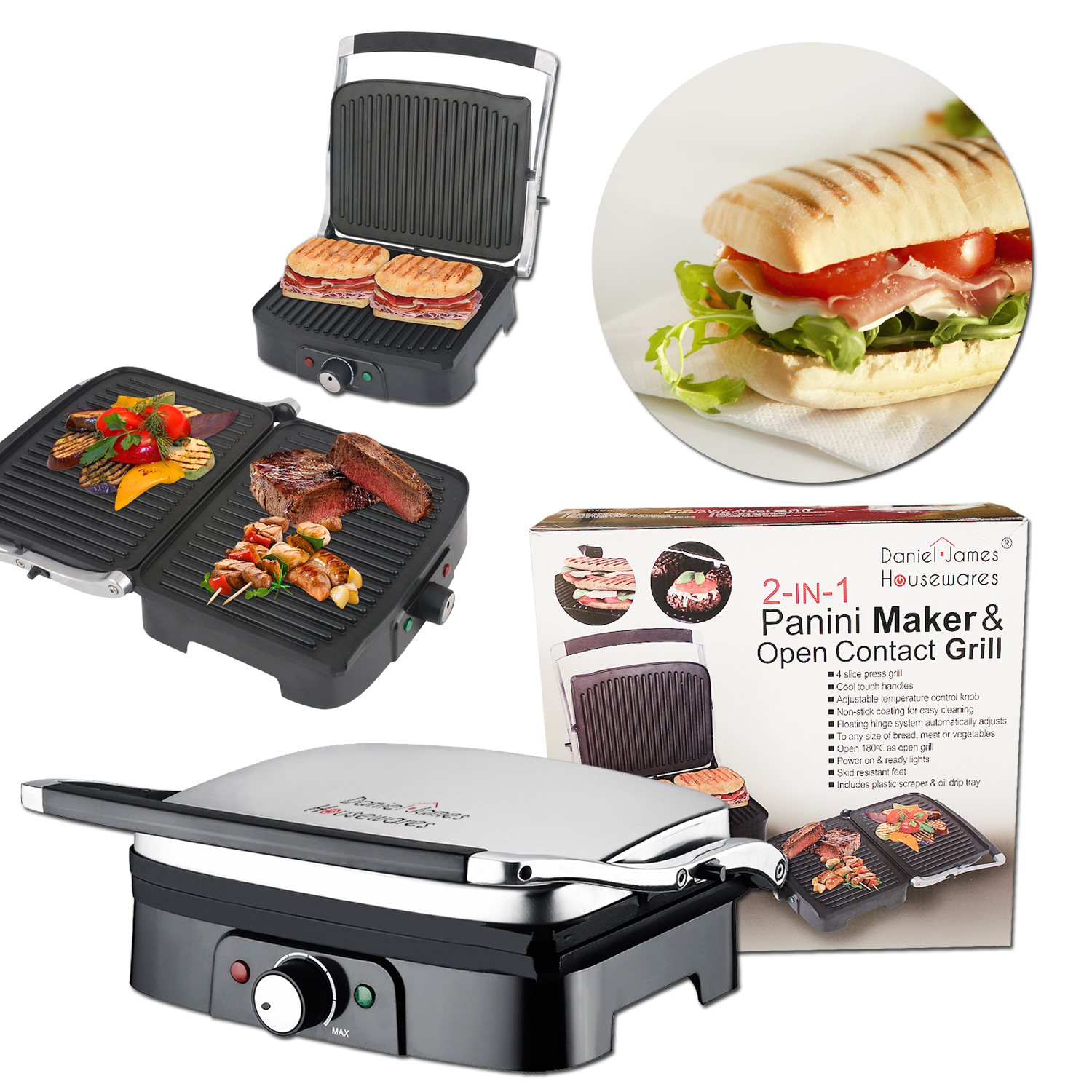 Electric 2in1 Panini Press & Open health grill griddle and Sandwich