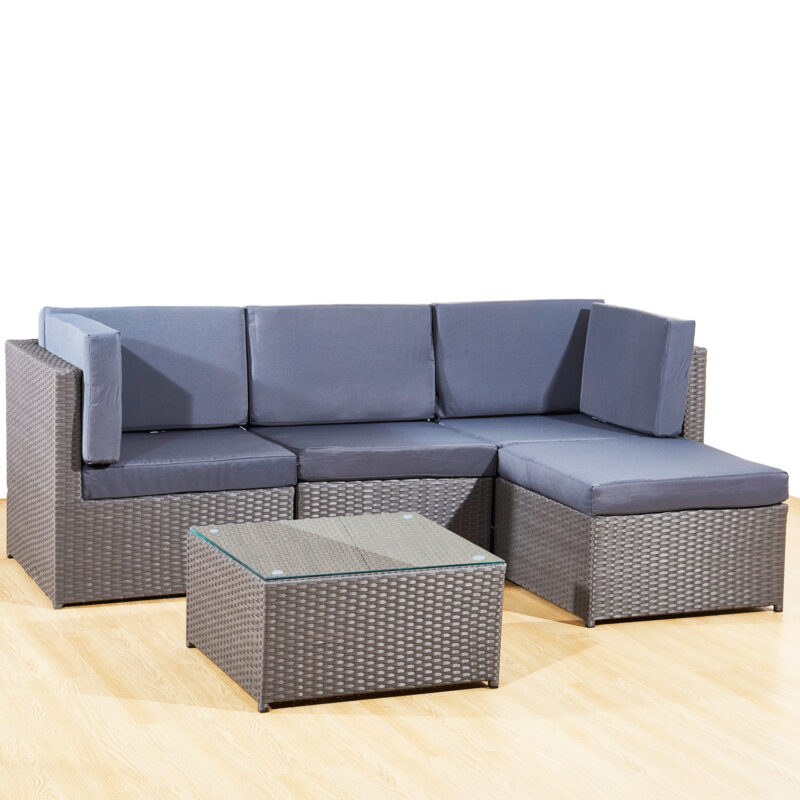 Rattan Furniture Garden Set with Table - Grey, Brown, Black