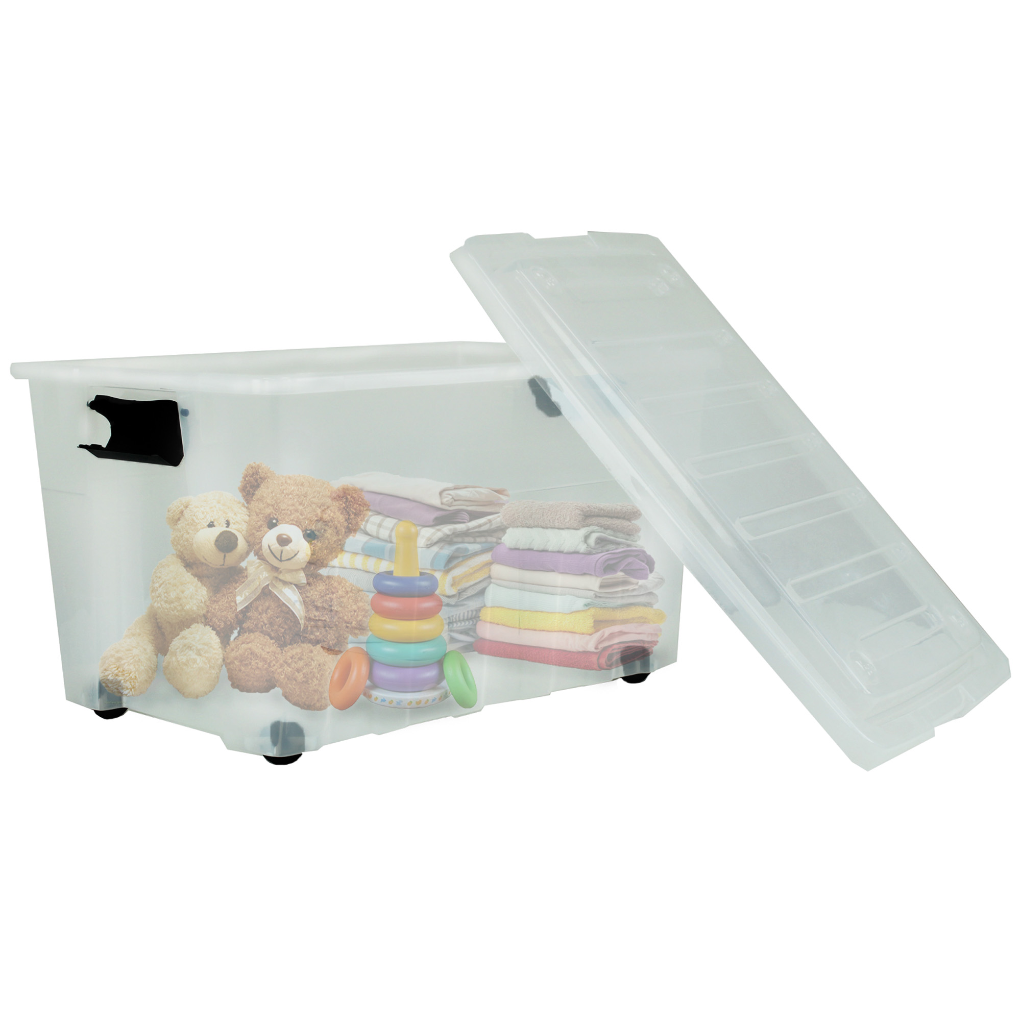 65L Large Storage Box with Lid & Wheels - Plastic Stackable Box