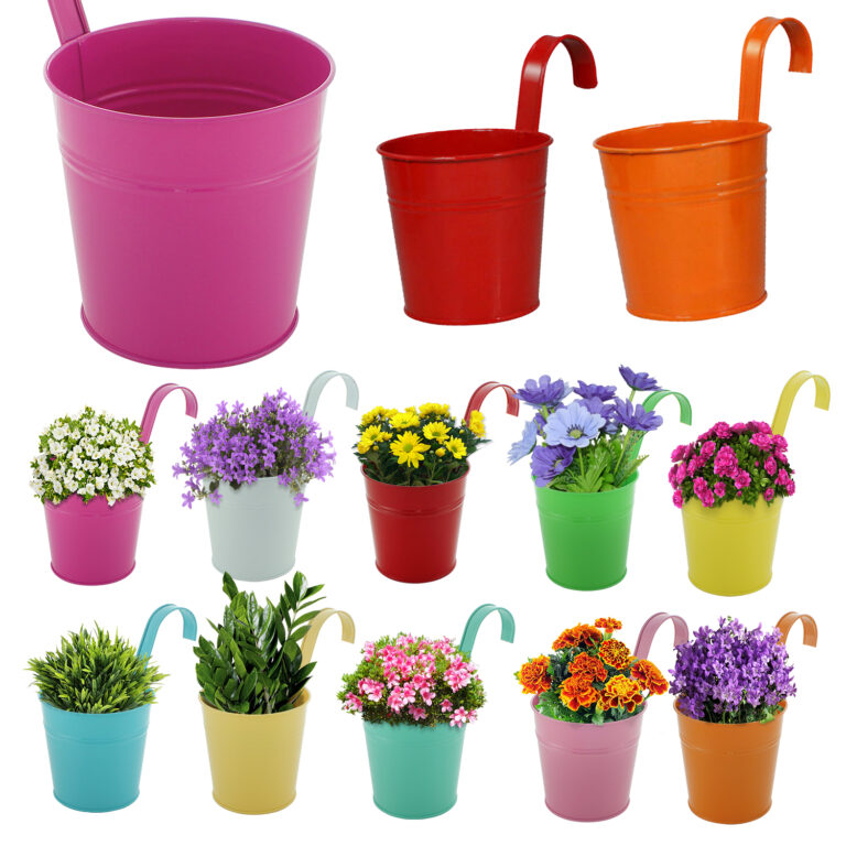 Flower Plant Pot Set of 10 Coloured Metal Hanging Plant Pot