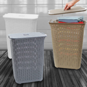 75L Laundry Basket - Rattan Style Hamper Storage Box