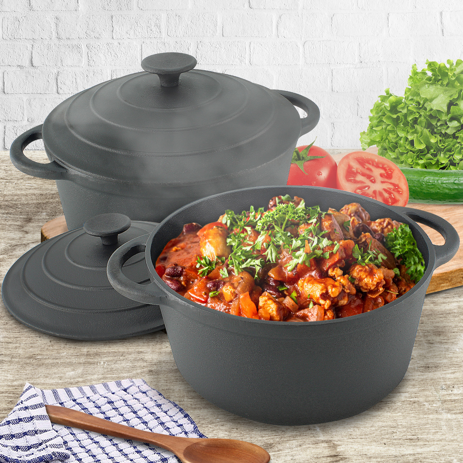 Cast Iron 5L Casserole Dish - Ovenproof Pre-Seasoned Pot