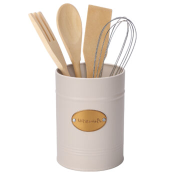 Cream Utensil Holder Canister with Copper Badge