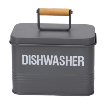 Grey Dishwasher Tablet Storage Tin with Bamboo Handle