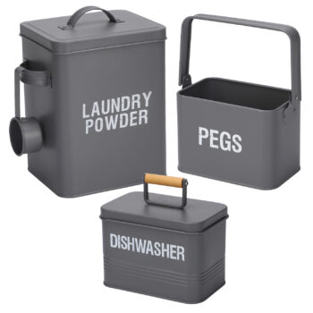 Set of 3 Grey Laundry & Cleaning Storage Essentials Tins
