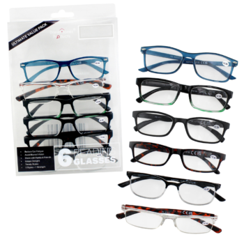 Pack of 6 Unisex Reading Glasses in Various Strengths