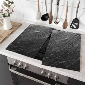 Set of 2 Tempered Glass Black Chopping Boards with Marble Effect