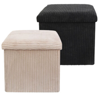 Black or Cream Corduroy Footstool Storage Box