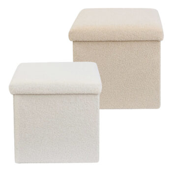 Cream or White Teddy Boucle Footstool Storage Box