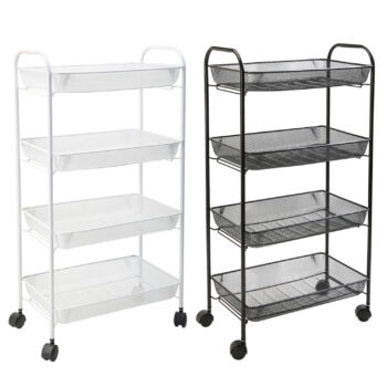 Metal Mesh 4 Tier Storage Trolley Black or White Tower by Alex Nash