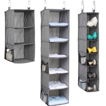 Grey Hanging Wardrobe Organiser 3 or 6 Shelf Storage by Alex Nash