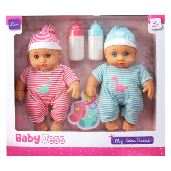 Set of 2 Twin Baby Dolls Gift Set with Feeding Accessories