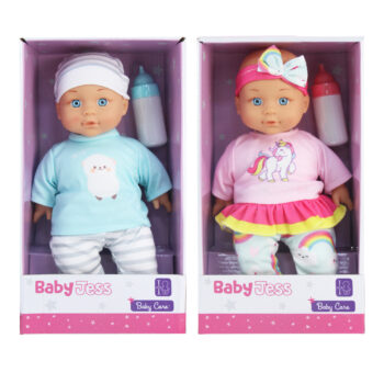 30cm Soft Baby Doll with Pyjamas & Bottle - Pink or Blue