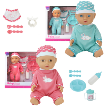 30cm Hard Body Baby Doll with Feeding Accessories - Pink or Blue
