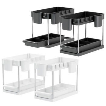 Pack of 2 Undersink Storage Organisers - Black or White
