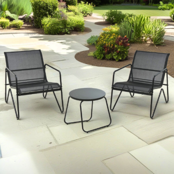 Black Metal Garden Bistro Furniture Set with Table & 2 Chairs