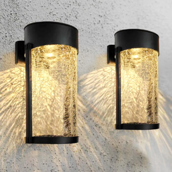 Set of 2 Solar Crackled Glass Wall or Fence Lights