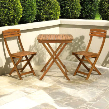 3 Piece Bistro Set Wooden Garden Furniture Outdoor Table & Chairs