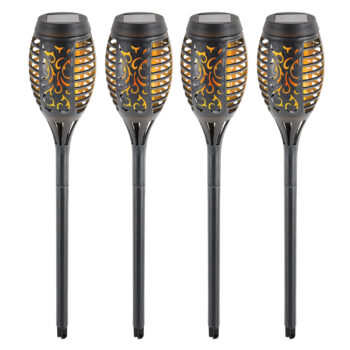 Set of 4 Warm LED Garden Lights- Solar Flickering Flame Stake Lights
