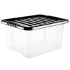 30L Clear Storage Box with Black Lid by STASH'D Storage – Single or Pack of 4