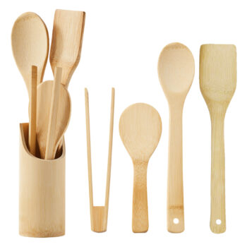 Bamboo Cooking Utensils & Matching Pot – 5 Piece Kitchen Set by Alex Nash