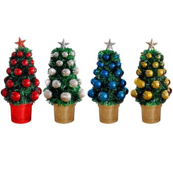 Mini Tinsel Christmas Tree with Baubles & Star Topper
