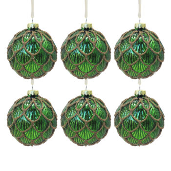 Pack of 6 Green Christmas Baubles