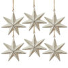 Pack of 6 Wooden White Star Christmas Decorations