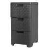 Plastic Storage Tower Unit with 3 Drawers - Black Rattan Effect