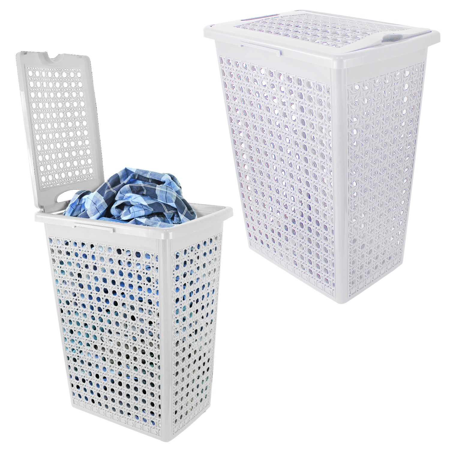 48 Litre Rectangular Laundry Basket – Plastic Storage Hamper Grey & White - Image 6