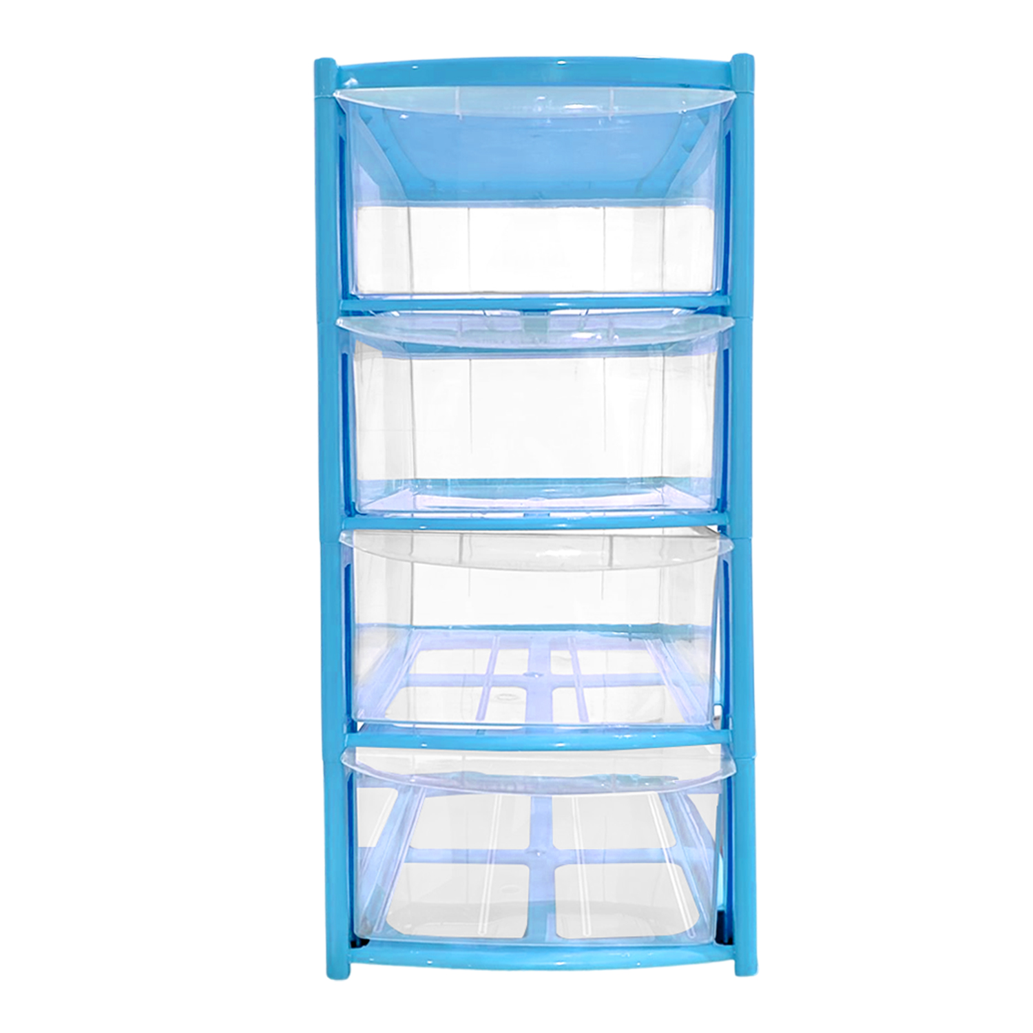 Mini 4 Drawer Plastic Storage Tower – Clear Drawers with Pink or Baby Blue Frame by STASH'D - Image 10