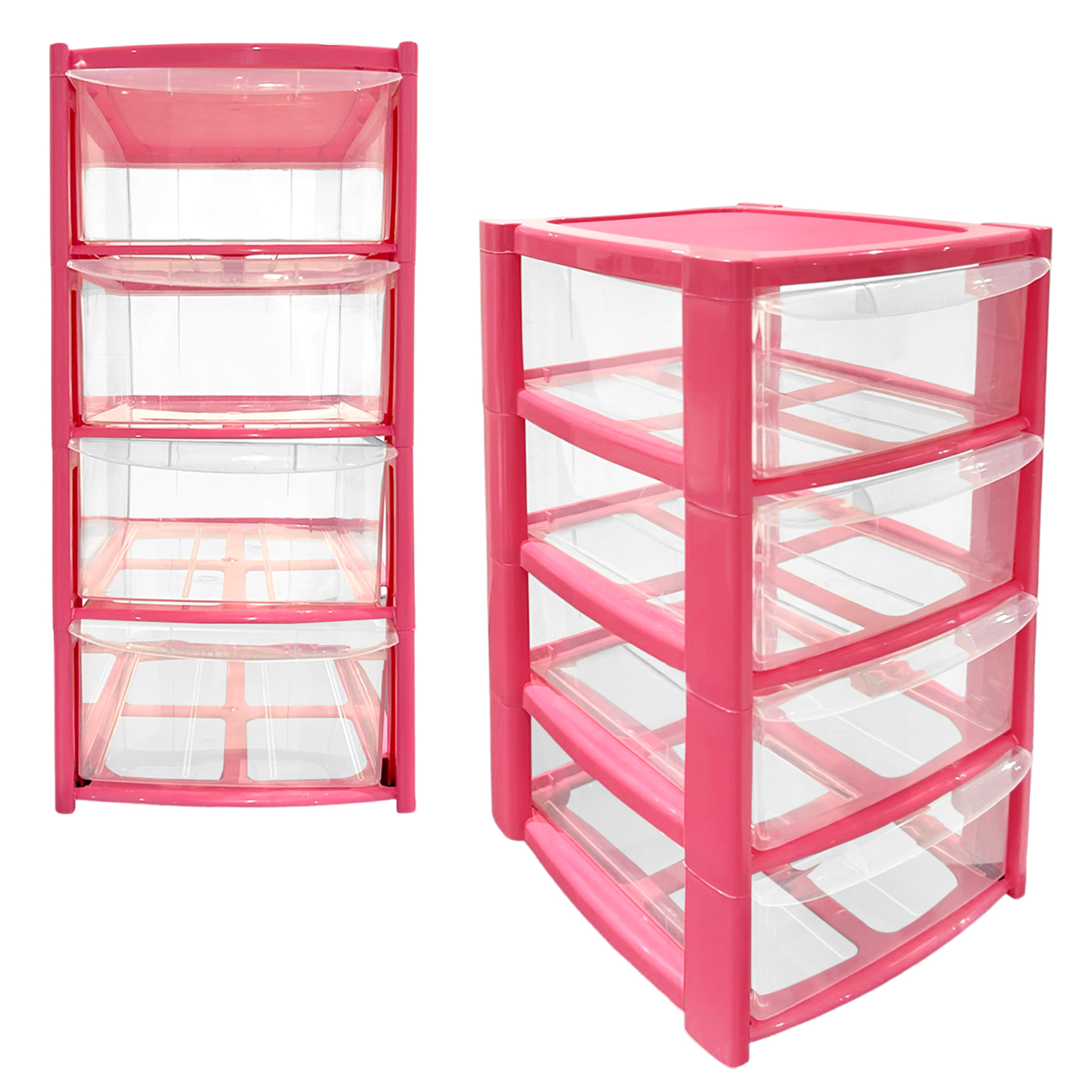 Mini 4 Drawer Plastic Storage Tower – Clear Drawers with Pink or Baby Blue Frame by STASH'D - Image 13