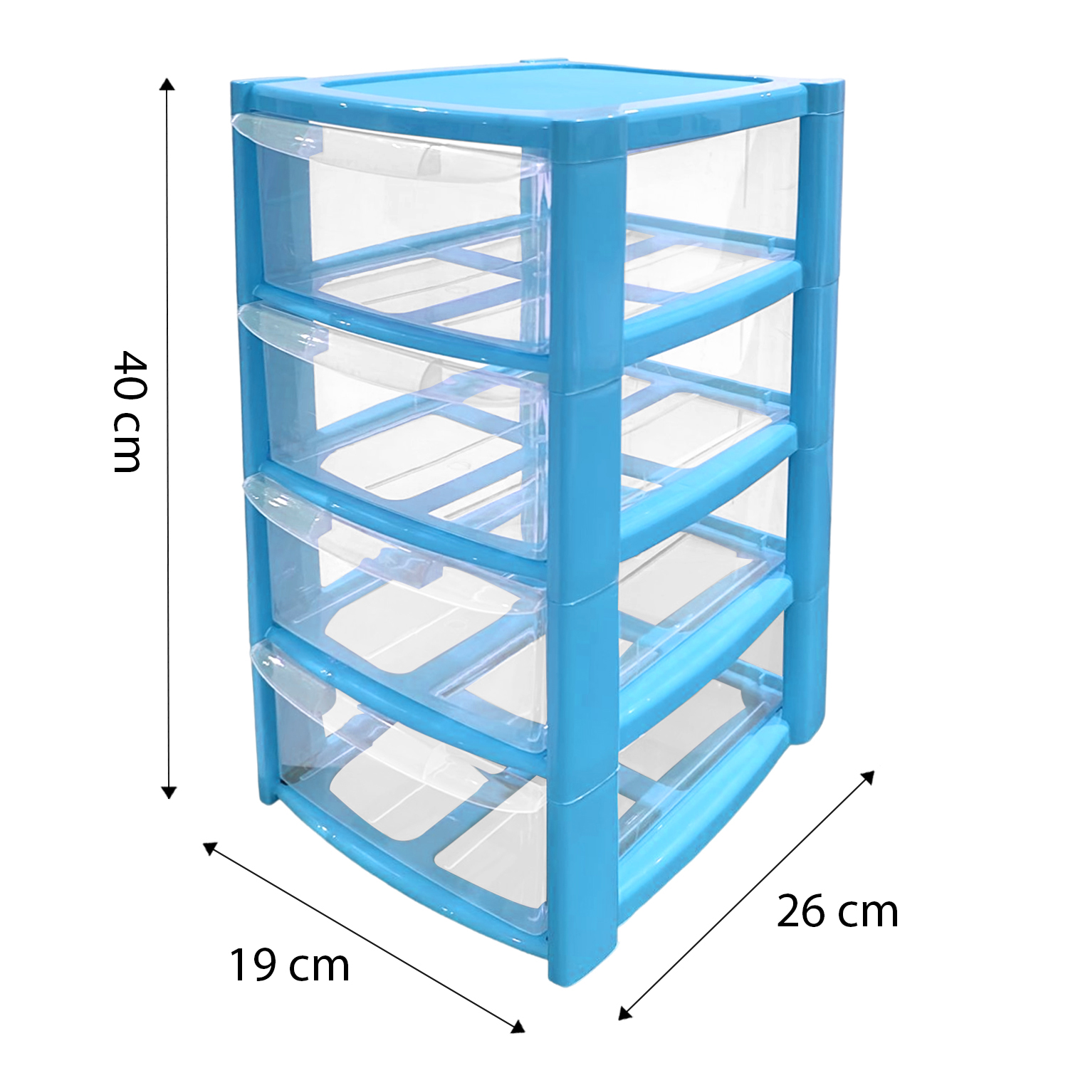 Mini 4 Drawer Plastic Storage Tower – Clear Drawers with Pink or Baby Blue Frame by STASH'D - Image 8