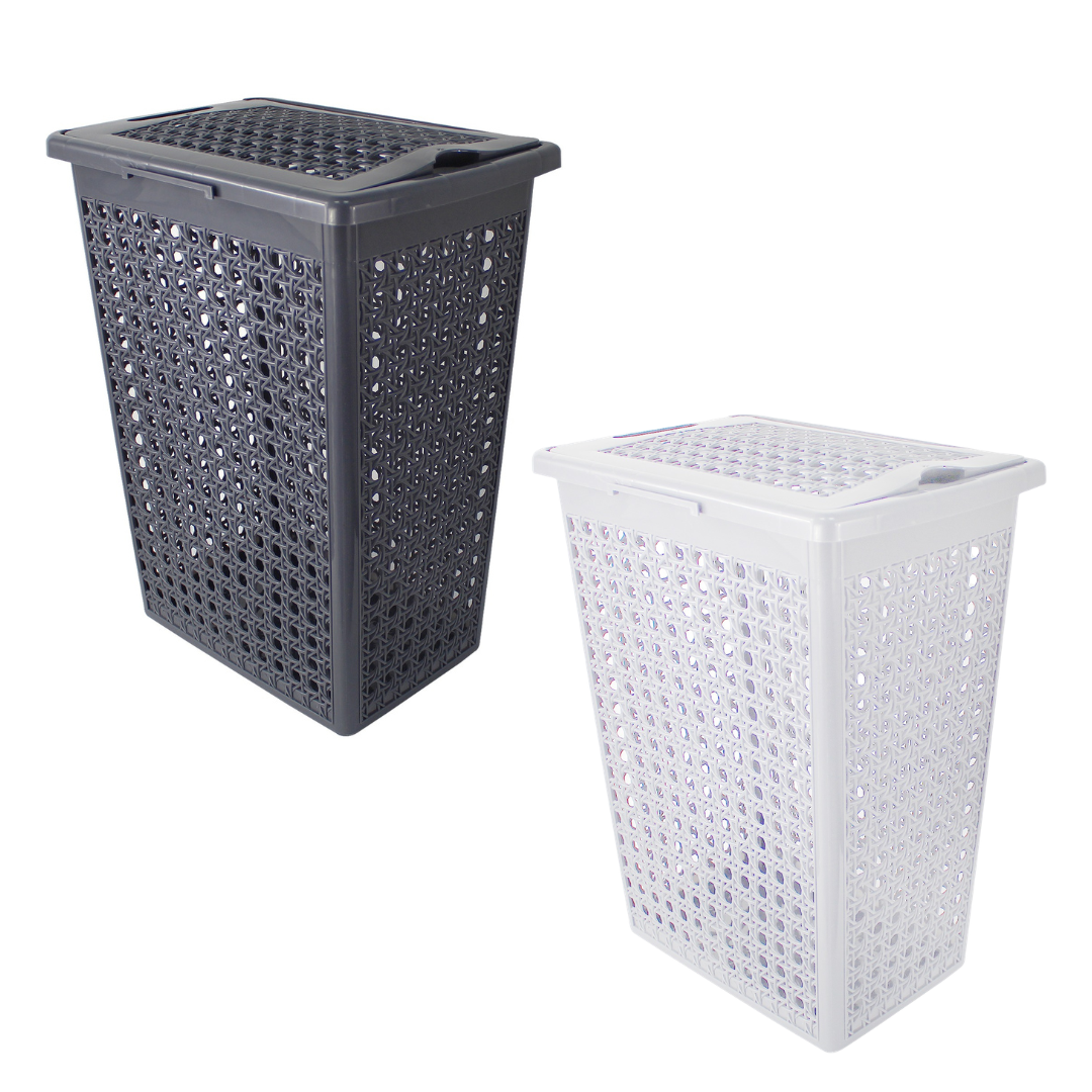 48 Litre Rectangular Laundry Basket – Plastic Storage Hamper Grey & White