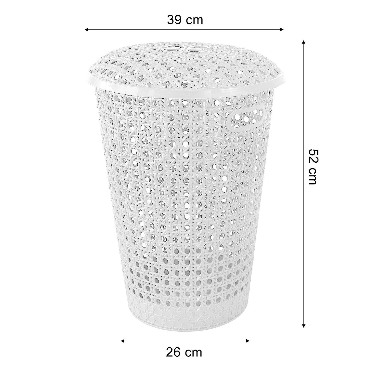 48L Round Laundry Basket with Lid & Handles – Plastic Rattan Effect Hamper (White & Grey) - Image 3