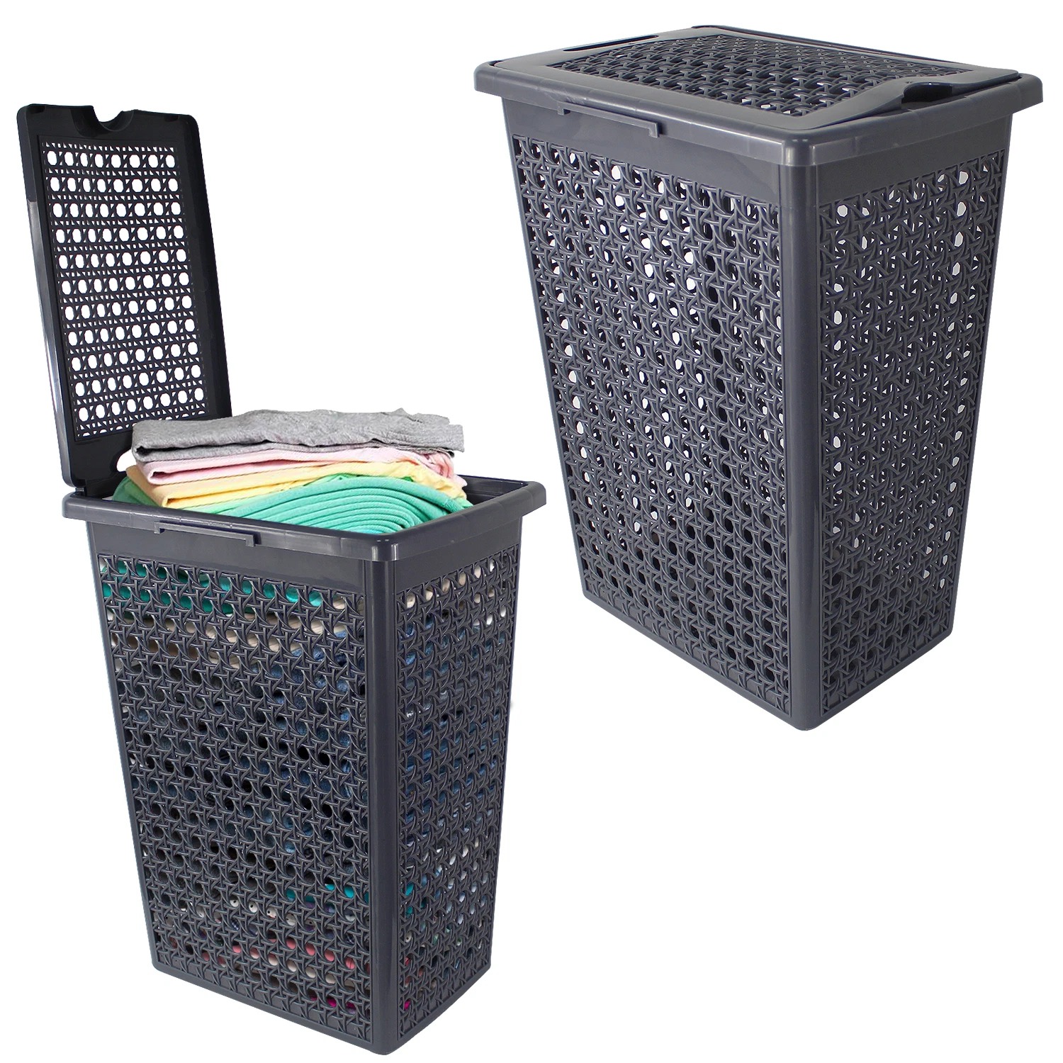 48 Litre Rectangular Laundry Basket – Plastic Storage Hamper Grey & White - Image 7