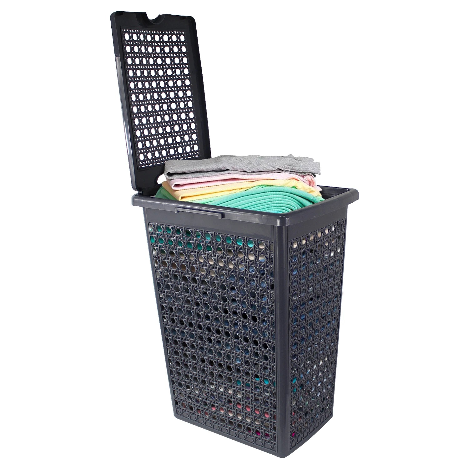 48 Litre Rectangular Laundry Basket – Plastic Storage Hamper Grey & White - Image 5