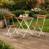 3 Piece Foldable Garden Bistro Set - Wood & White Metal