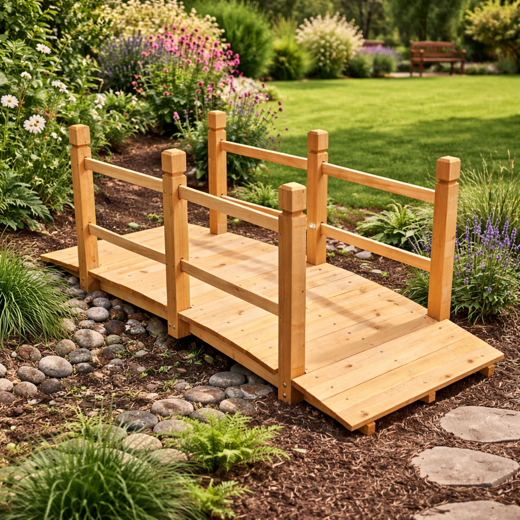 Wooden Garden Bridge with Handrails – Decorative Outdoor Footbridge - Image 6