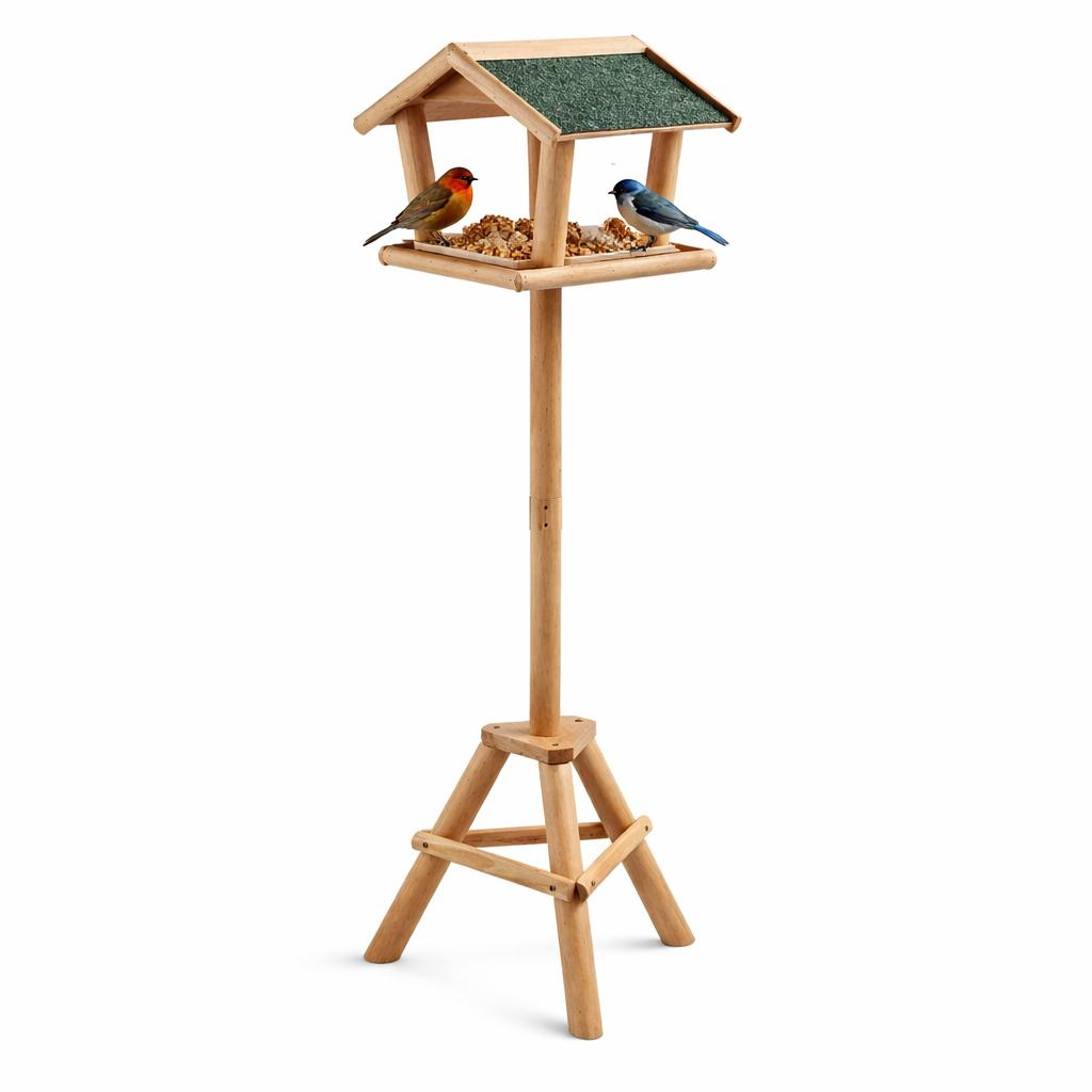 Freestanding Wooden Bird Table Feeding Station with Roof
