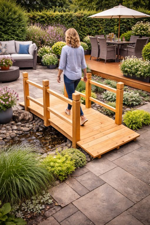 Wooden Garden Bridge with Handrails – Decorative Outdoor
