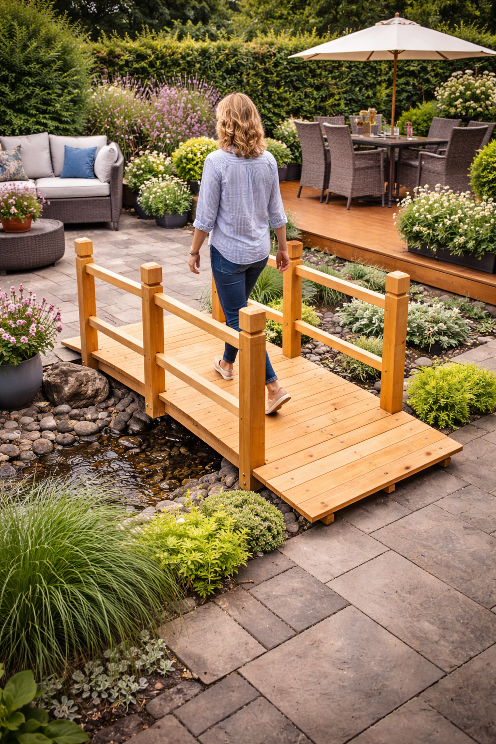 Wooden Garden Bridge with Handrails – Decorative Outdoor Footbridge - Image 5