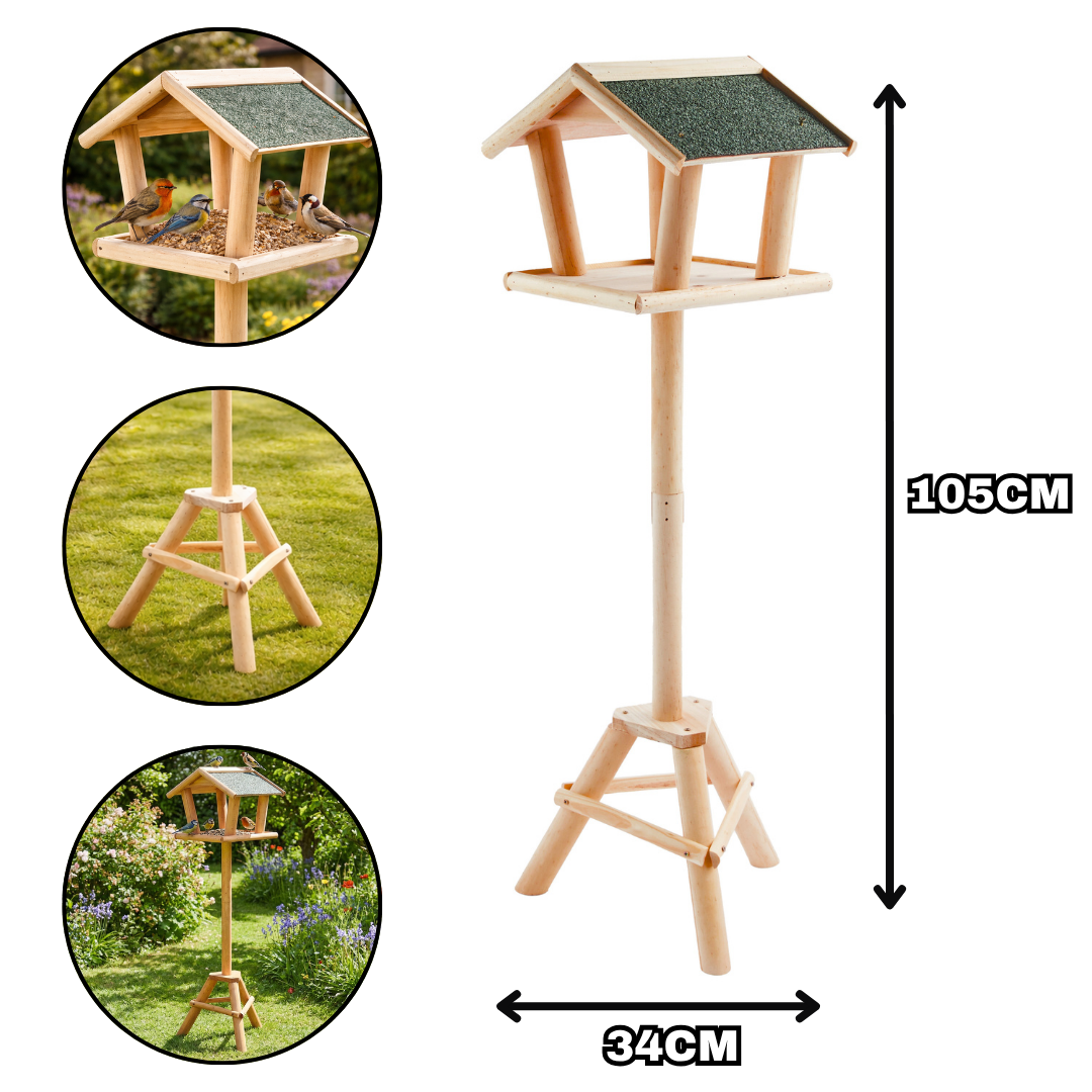 Freestanding Wooden Bird Table Feeding Station with Roof - Image 7