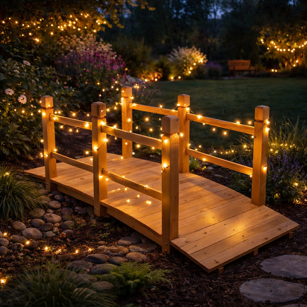 Wooden Garden Bridge with Handrails – Decorative Outdoor Footbridge - Image 3