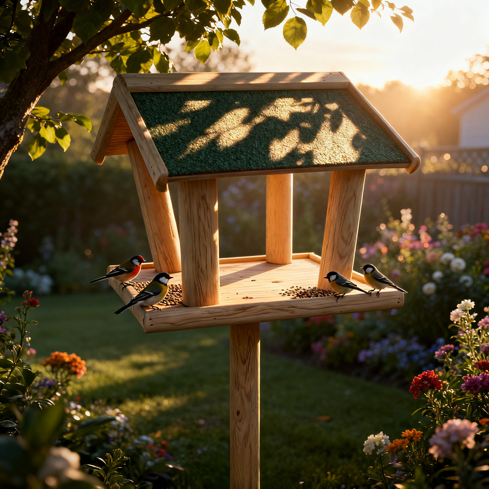 Freestanding Wooden Bird Table Feeding Station with Roof - Image 4