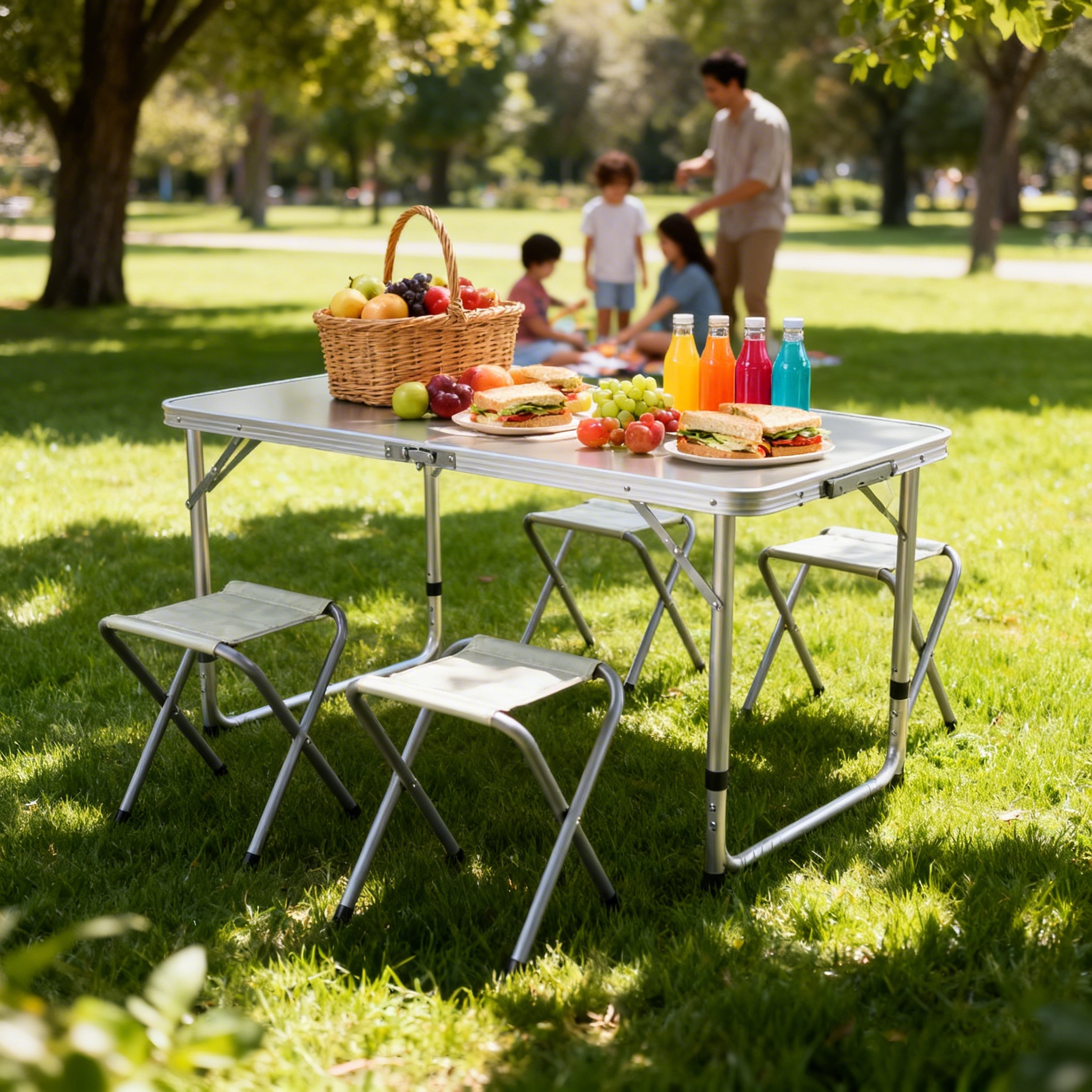Folding Camping Table & 4 Stool Set – Portable Picnic Table with Chairs - Image 2