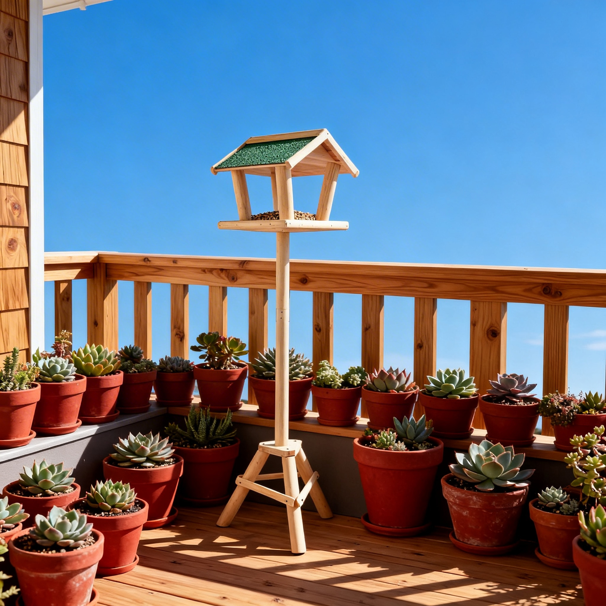 Freestanding Wooden Bird Table Feeding Station with Roof - Image 5