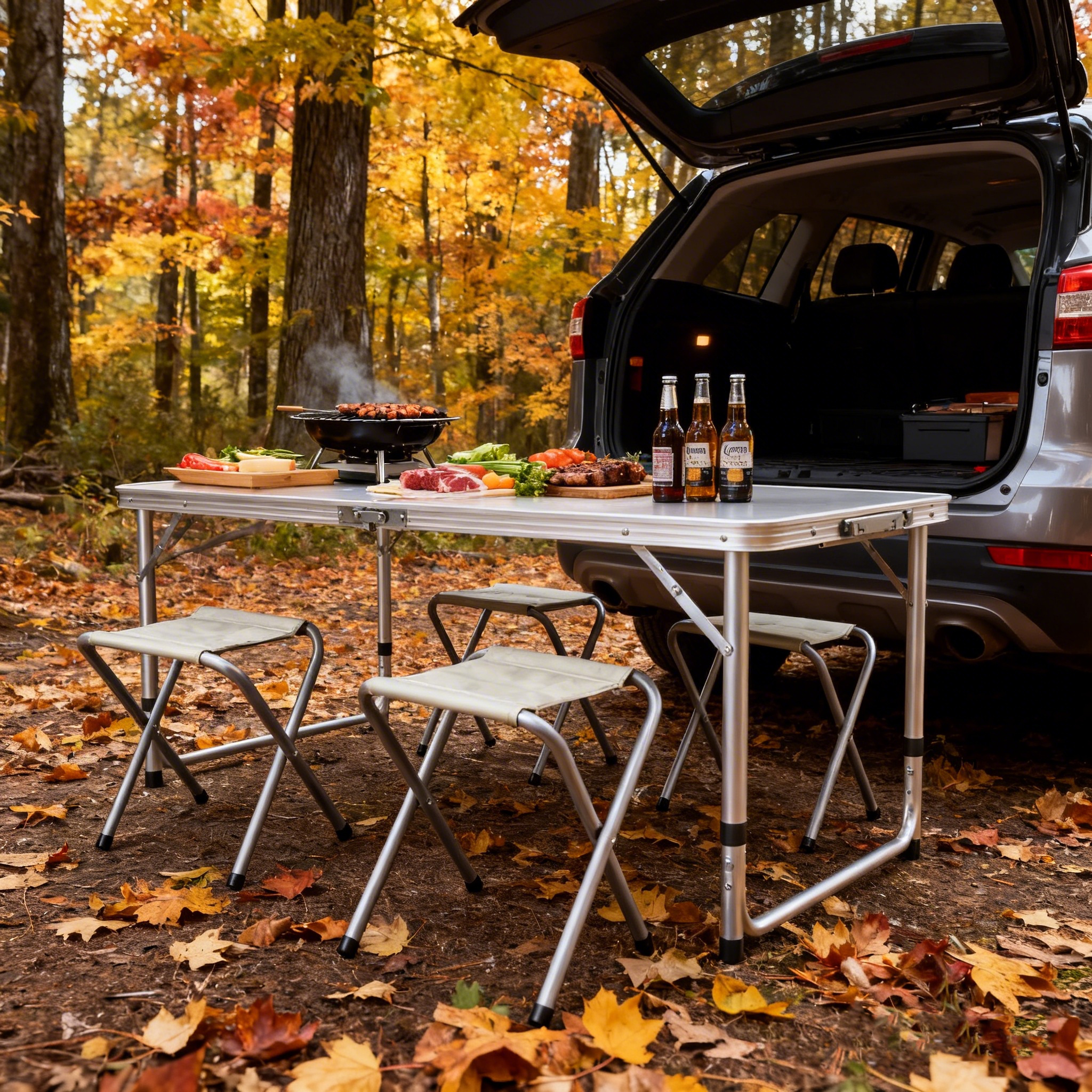 Folding Camping Table & 4 Stool Set – Portable Picnic Table with Chairs - Image 3