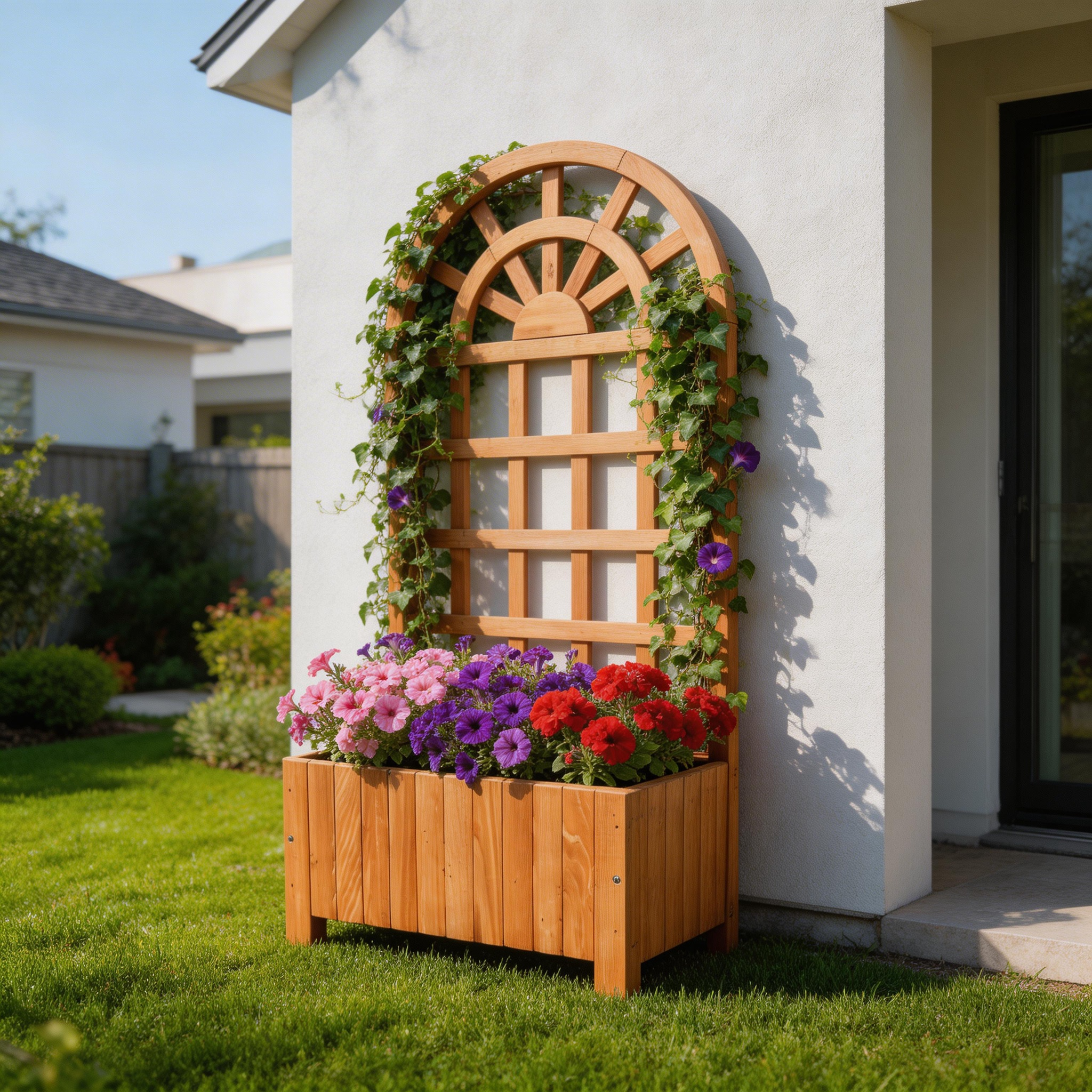 Wooden Arched Trellis Planter Box with Climbing Frame - Image 2